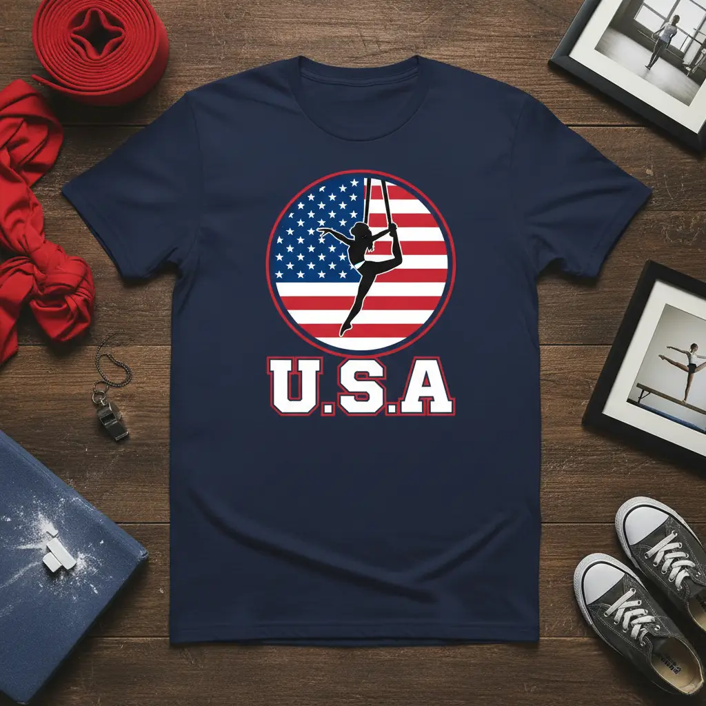USA Aerialist unique artwork printed on breathable fabric creating a standout t-shirt