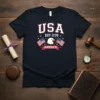 USA EST 1776 AMERICA patriotic t-shirt with eagle and American flags, dark heather graphic
