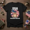 USA Freedom Forever patriotic t-shirt design with a groundhog holding an American flag and wearing sunglasses