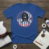 USA Jiu Jitsu t-shirt design with two grapplers, American flag background, and text USA JU-JITSU EST. 1820