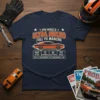 USA Muscle Ultra Mucho Full Fu Manchu T-Shirt with orange classic muscle car and detailed performance specs