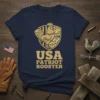 USA Patriot Rooster T-Shirt design with golden rooster on shield featuring American flag and stars
