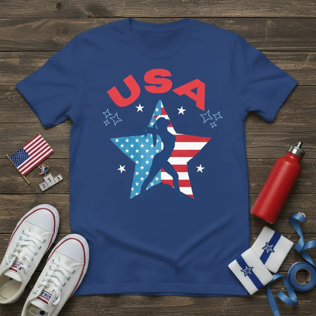 USA Patriotic Star Athlete unique artwork printed on durable material creating a standout t-shirt