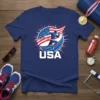 USA Runner T-Shirt with an American flag and athlete in motion, representing track and field
