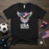 USA Soccer T-Shirt with an eagle holding a soccer ball in front of the American flag design