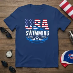 USA Swimming creative graphic design printed on comfortable cotton t-shirt