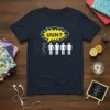 UUH? funny quote t-shirt design featuring a stick figure speaking in a yellow speech bubble to a group of stick