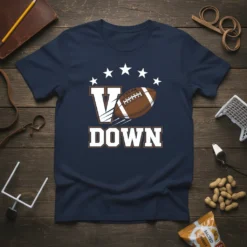 V DOWN TYERA football t-shirt design with a football and stars graphic