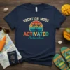 VACATION MODE ACTIVATED T-Shirt with a retro sunset and palm trees graphic
