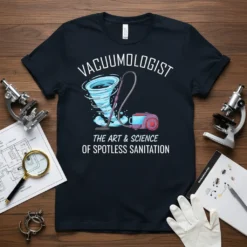 VACUUMOLOGIST THE ART & text design featuring unique typography on quality t-shirt