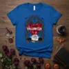 Valloween Heart T-Shirt with gothic branches, bats, pumpkins, and a white rose