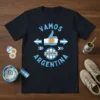 Vamos Argentina thumbs up t-shirt design with Argentinian flag and blue arrows, soccer fan apparel