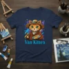 Van Kitten t-shirt design featuring a cartoon cat artist holding a paintbrush and palette