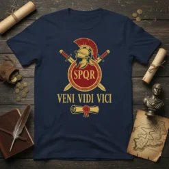 Veni Vidi Vici SPQR bold graphic design printed on comfortable cotton t-shirt