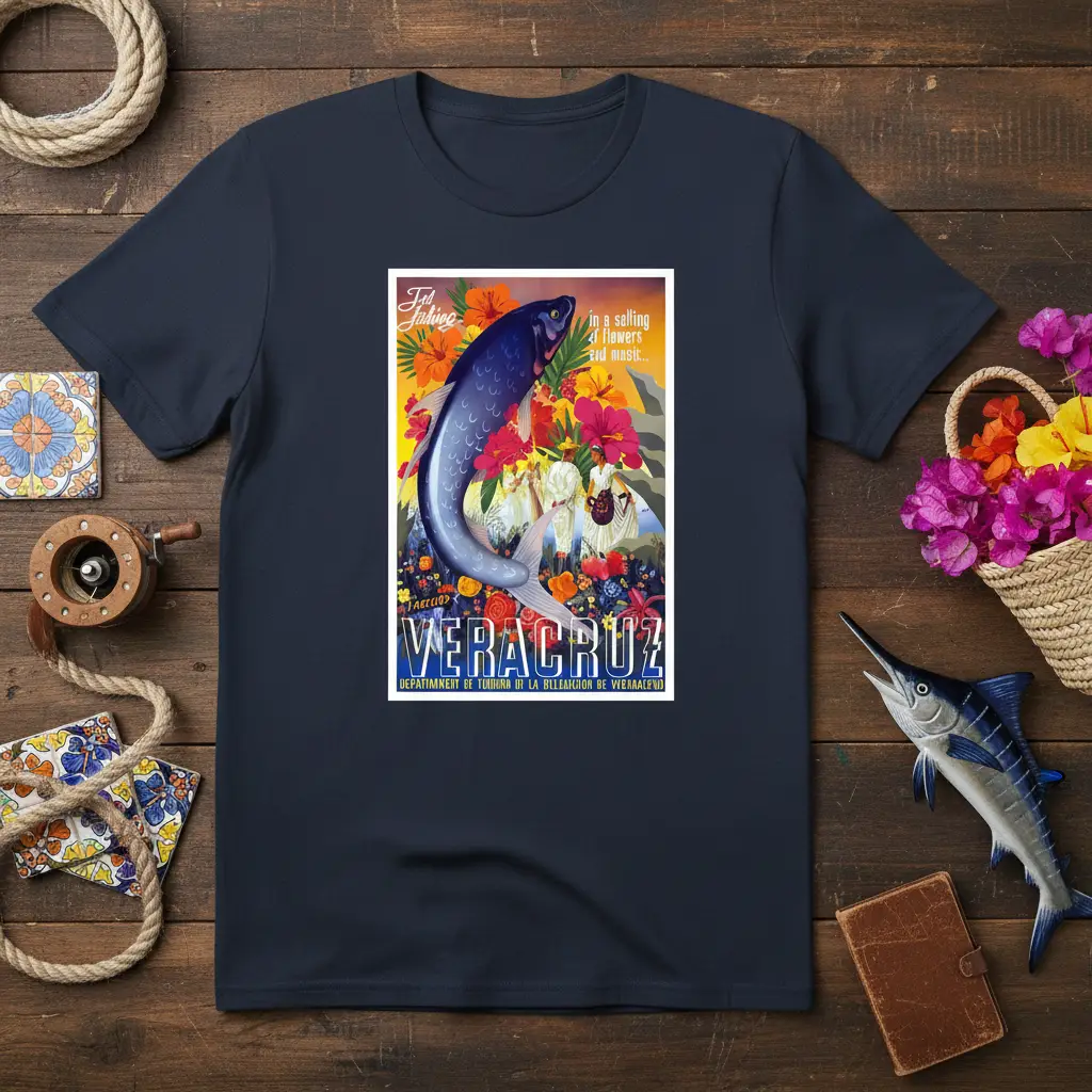 Veracruz Fishing Flowers Music T-Shirt Travel Gift