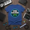 Vibe Hacker T-Shirt design with bold white text inside a circular tech-themed graphic