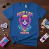Vice Cat Miami retro t-shirt design featuring a cat wearing sunglasses and gold chain with Miami text