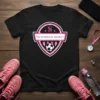 Victorious Secret soccer logo t-shirt design featuring a soccer ball and pink accents, suitable for soccer moms and players
