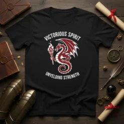Victorious Spirit Unyielding Strength eye-catching graphic design printed on comfortable cotton t-shirt