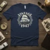 Vintage 1947 Train T-Shirt featuring a retro steam locomotive graphic and the text "Vintage 1947"