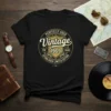 Black t-shirt with "Vintage 1969 Perfectly Aged Fine Grade Established Edition" text in a circular emblem design