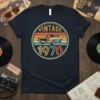Vintage 1970 Car T-Shirt with retro circle design, featuring a classic 1970s car and bold "VINTAGE 1970" text