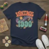 Vintage 1990 t-shirt with retro psychedelic design, sun, moon, stars, and planets