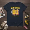 Vintage 81 Est. Retro Since t-shirt design with yellow text and laurel wreath surrounding the number 81