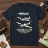 Vintage Aviator Classic Propeller Power Three-View Design T-Shirt featuring three distinct airplane illustrations