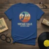 Vintage Calls Authentic Audio t-shirt design featuring a retro telephone handset and ear within a circular graphic