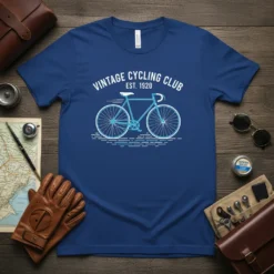 Vintage Cycling Club Est. 1920 T-Shirt with a retro blue bicycle graphic and text