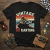 Vintage Go Karting T-Shirt design with retro sunset stripes and a go-kart racer