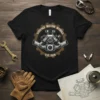 Vintage Motor Works Est 1928 t-shirt design featuring a detailed V8 engine graphic inside a gear and text