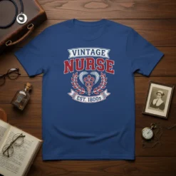 Vintage Nurse Est. 1800s T-Shirt design with caduceus symbol and laurel wreath