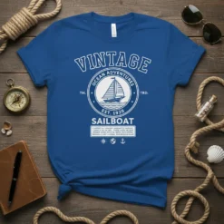 Vintage Sailboat Ocean Adventures T-Shirt with est. 1920 text and nautical icons