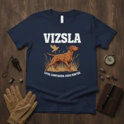 Vizsla Loyal Companion Keen Hunter creative graphic design printed on comfortable cotton t-shirt