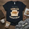 Vizslas Comfort Human t-shirt design with a Vizsla dog sleeping on a couch, text reads "i'm my, VIZSLAS, Comfort HUMAN"