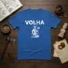 Volha Viking Warrior T-Shirt with a white graphic of a warrior holding an axe and sword, standing in water