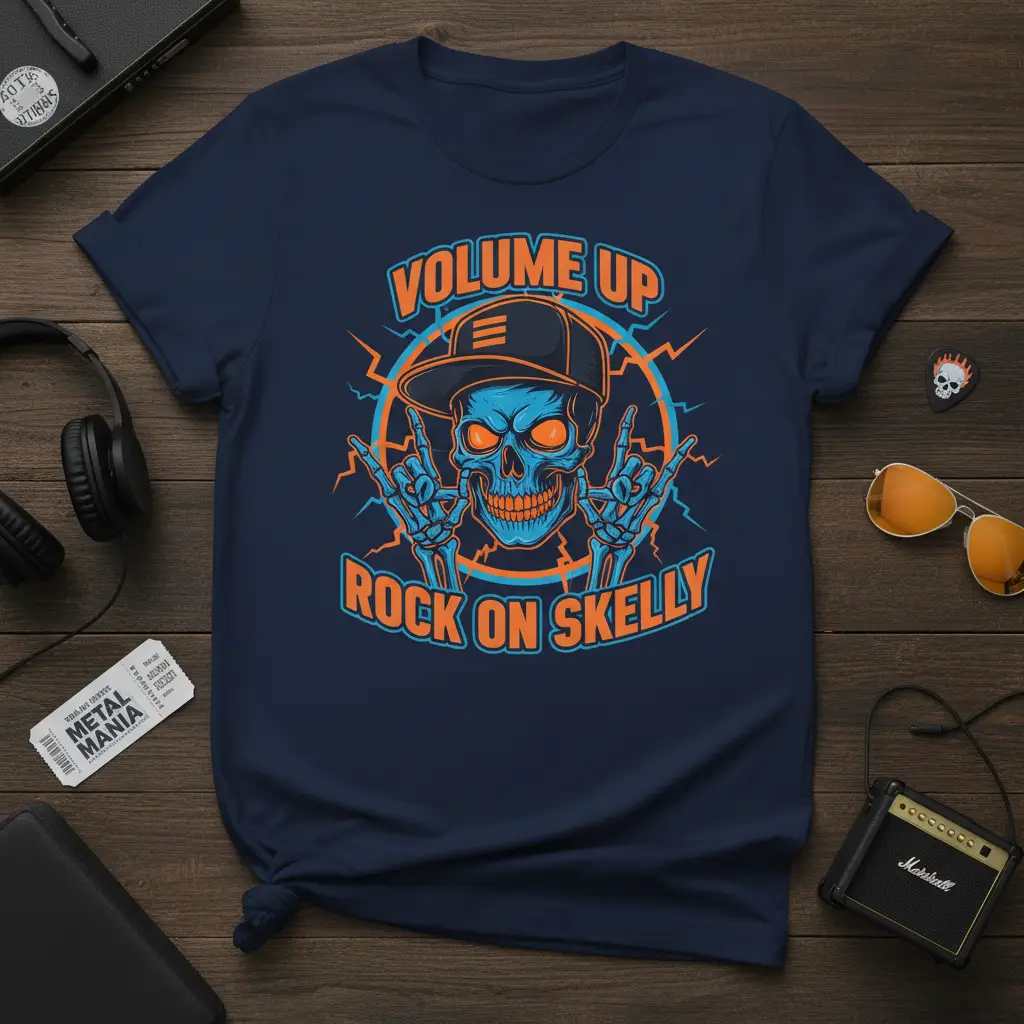 Volume Up Rock on Skelly T-Shirt Rock Music Gift
