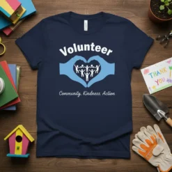 Volunteer Community Kindness Action eye-catching graphic design printed on comfortable cotton t-shirt