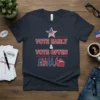 Vote Early & Vote Often T-Shirt with American flag star and people voting graphic