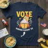 Vote Nanner Puddin '28 T-Shirt design featuring a rocket cup of nanner puddin with yellow text and stars