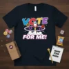 Vote For Me Rocket T-Shirt design with colorful text, a rocket launching, and gears