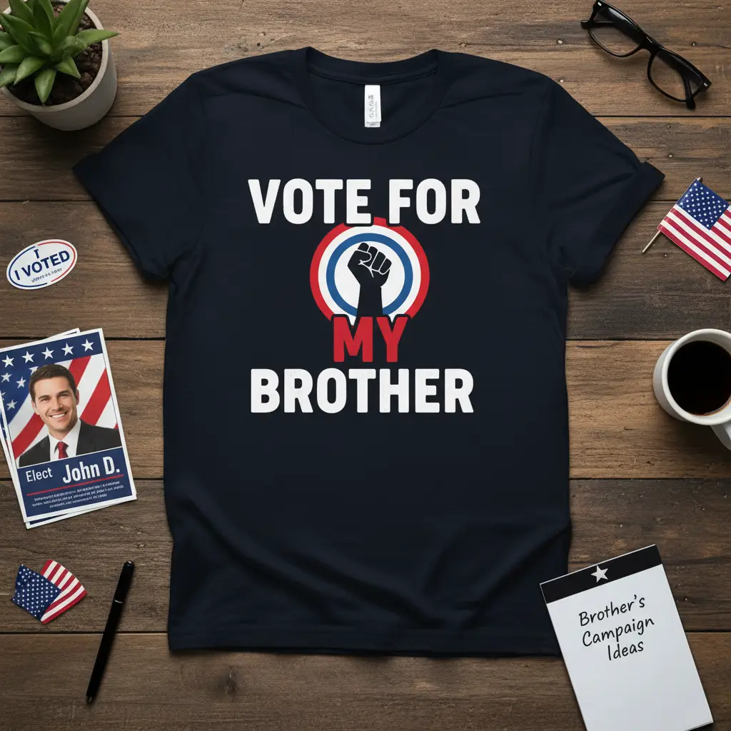 Vote For My Brother campaign t-shirt featuring bold text and a patriotic raised fist graphic