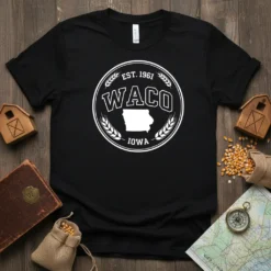 Waco Iowa Est 1961 detailed graphic design printed on comfortable cotton t-shirt