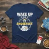 Wake Up In Case Of Snorefest t-shirt with a sleeping sheep and alarm clock graphic