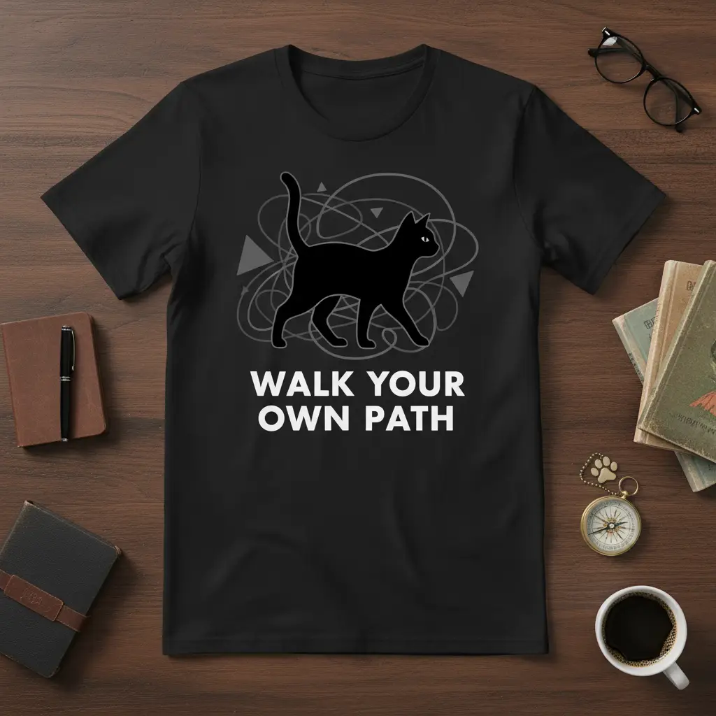 Walk Your Own Path Cat T-Shirt Inspirational Quote Gift