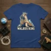 Walrus King graphic t-shirt design featuring a walrus wearing a crown and ice accents