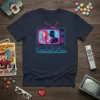WandaVision T-Shirt with retro TV design featuring Wanda and Vision, in neon pink and blue text