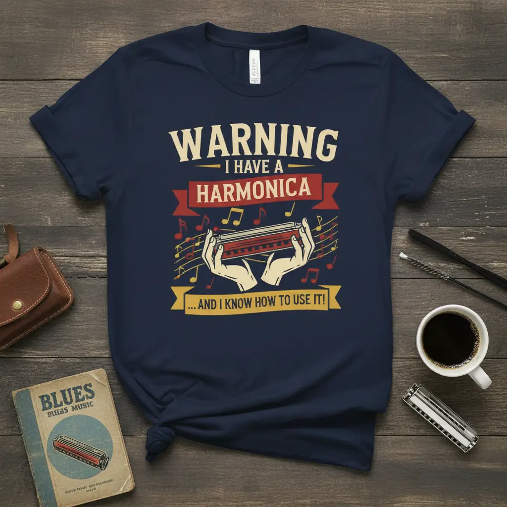 Warning I Have a Harmonica T-Shirt Funny Musician Gift